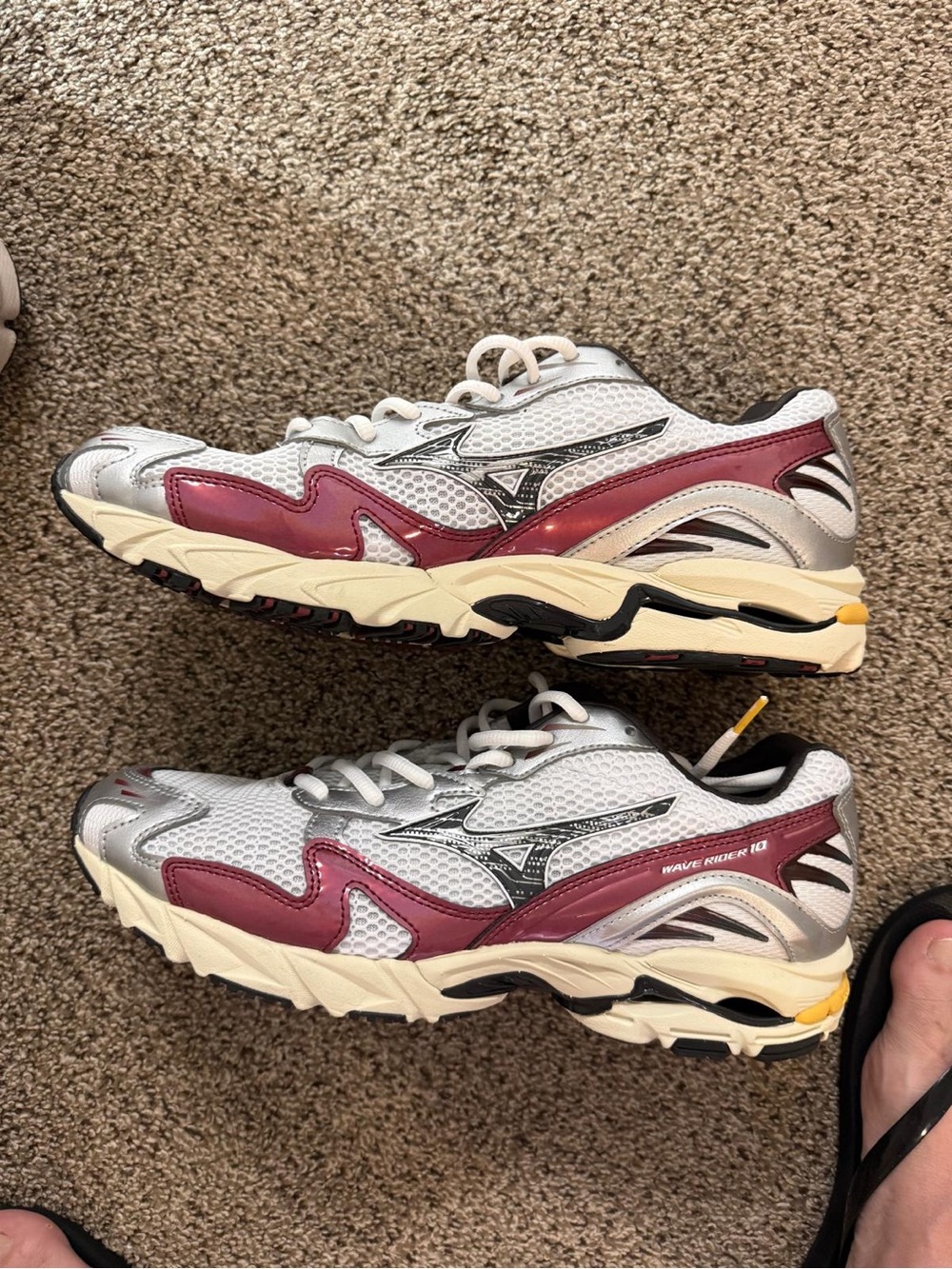 Mizuno Wave Rider 10 Men's Running Shoes — Silver & Burgundy